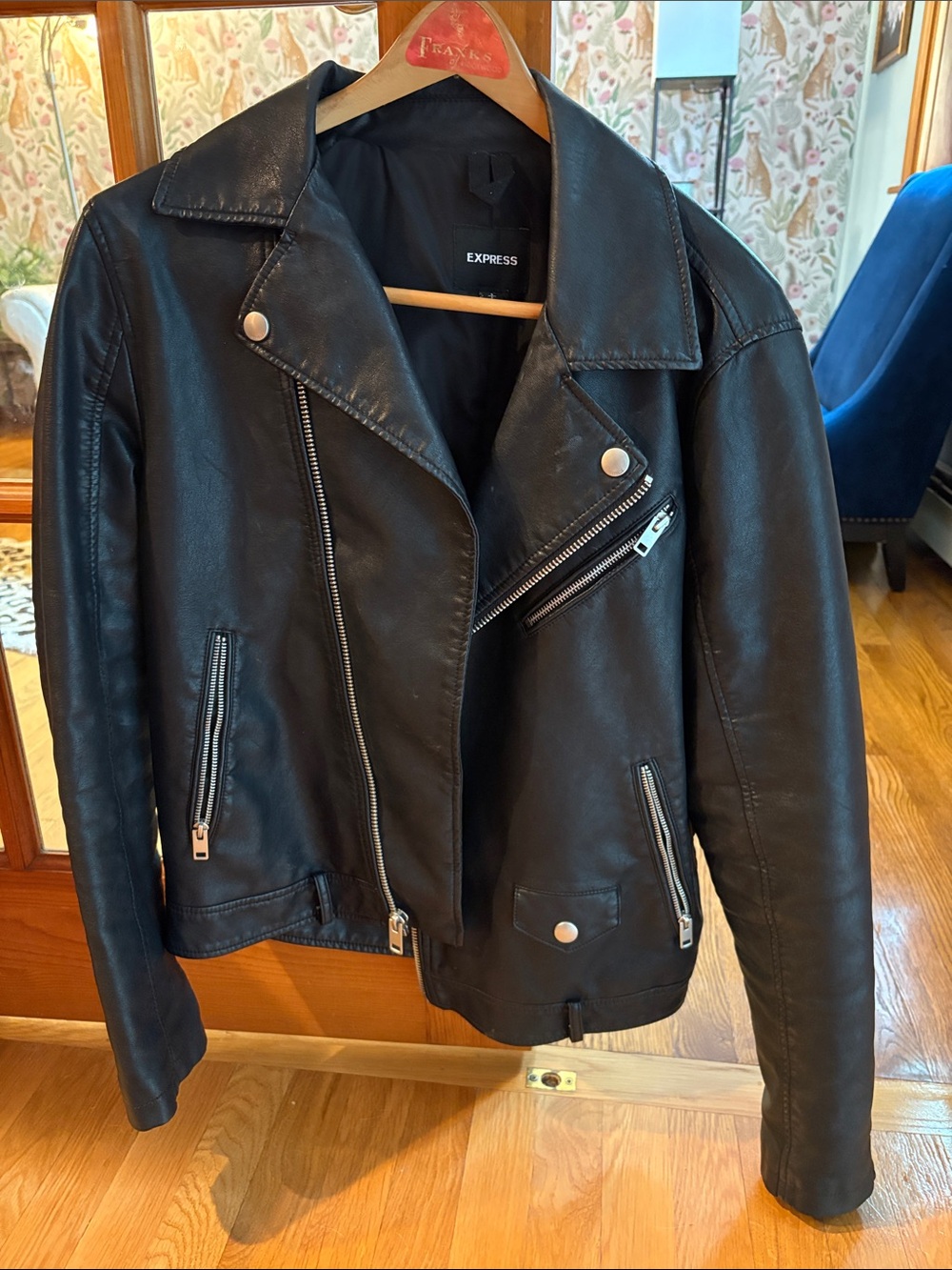 Express Black Faux Leather Moto Jacket with Silver Hardware